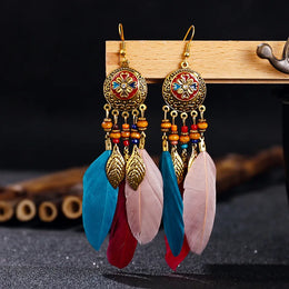 Bohemian Feather Tassel Earrings