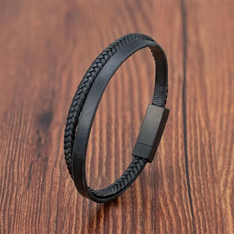 Black Braided Leather Bracelet