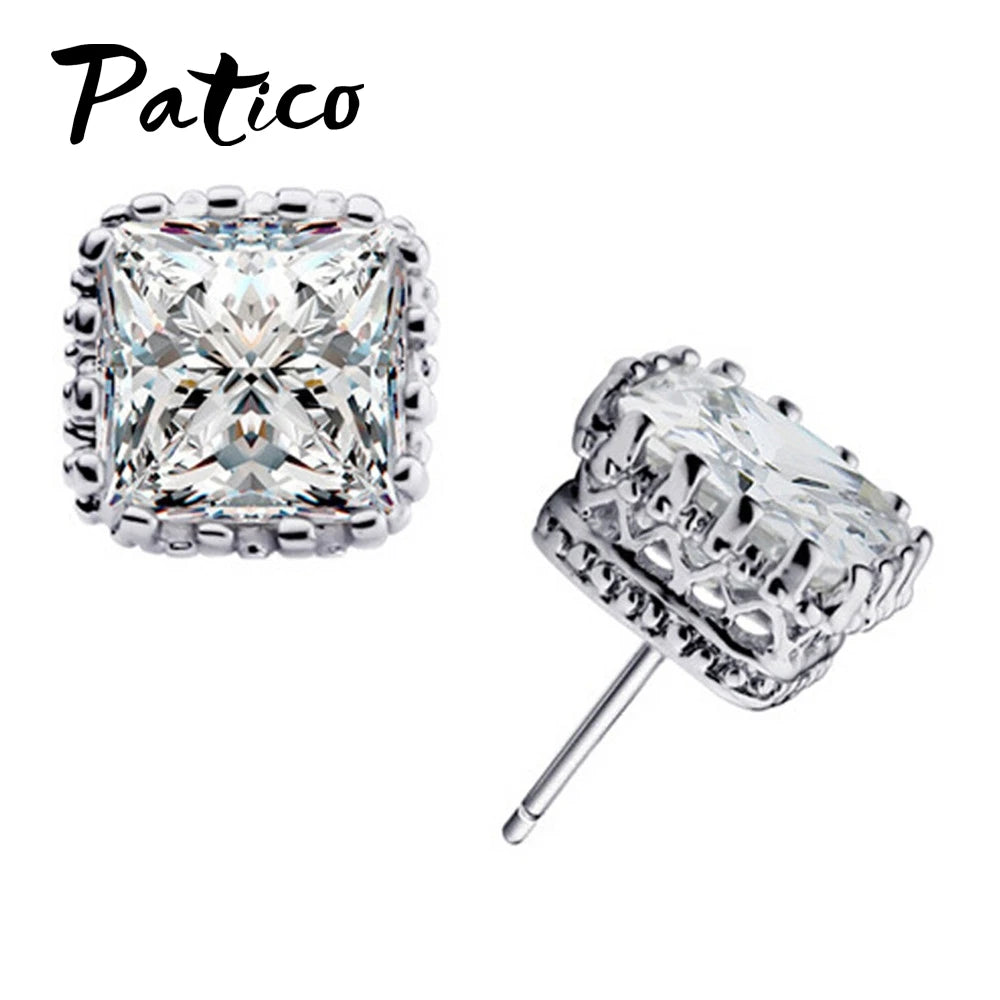 Square Zircon Silver Earrings