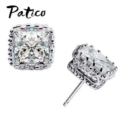 Square Zircon Silver Earrings
