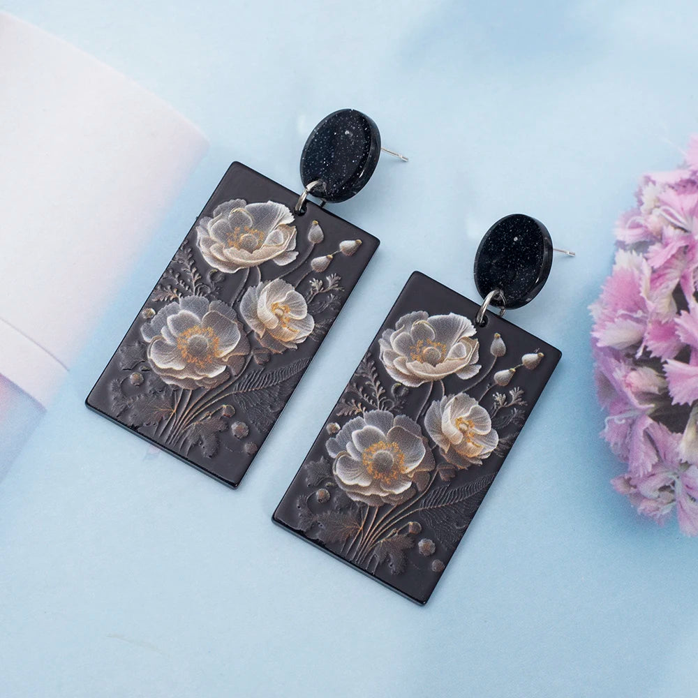 Black Acrylic Flower Earrings