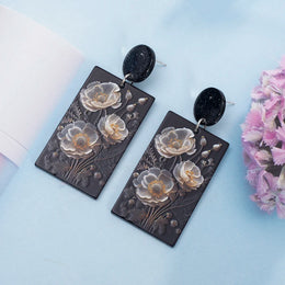 Black Acrylic Flower Earrings