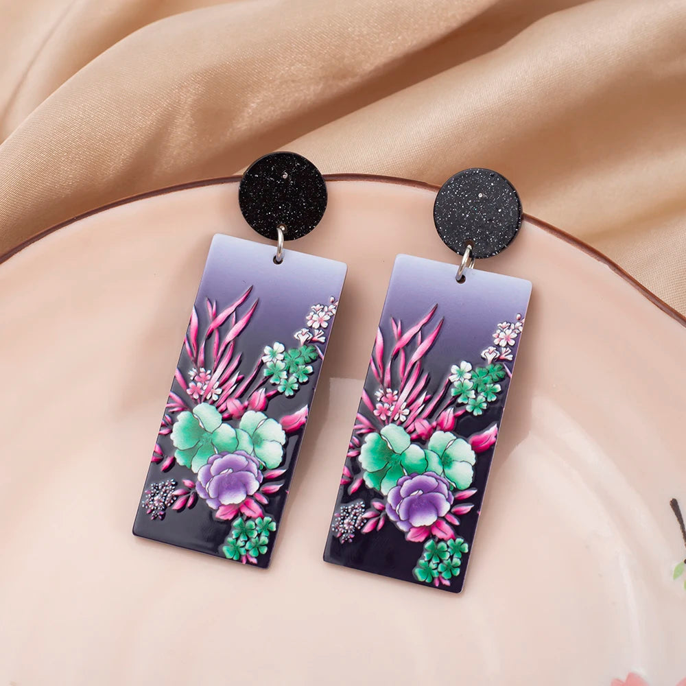 Black Acrylic Flower Earrings