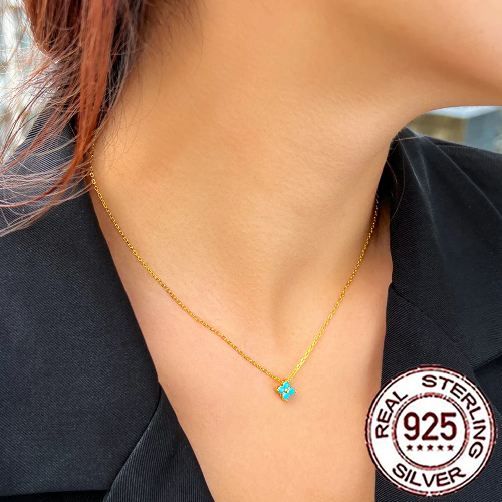 Turquoise Clover Silver Necklace