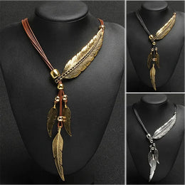 Bohemian Feather Pendant Necklace