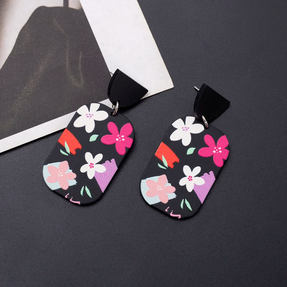 Black Acrylic Flower Earrings