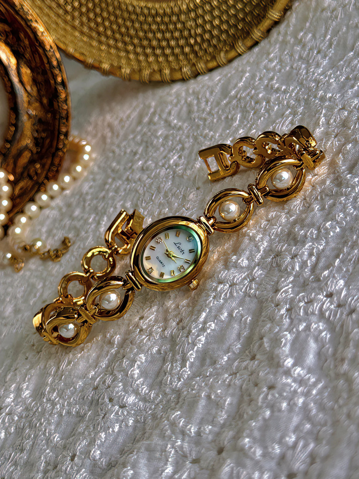 Pearl Oval Rhinestone Watch