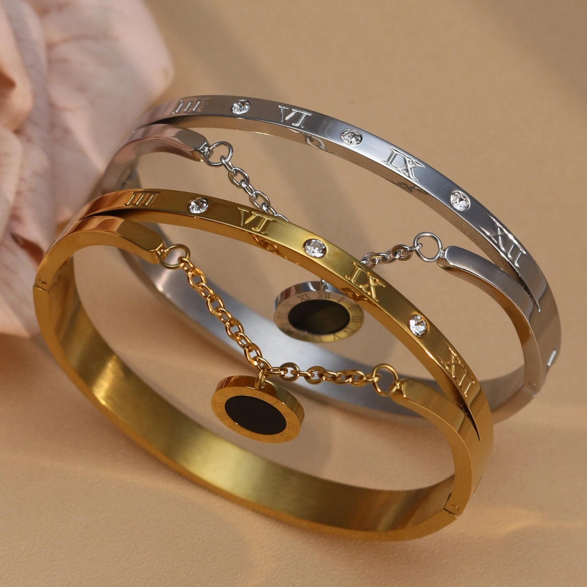 Roman Crystal Steel Bangle