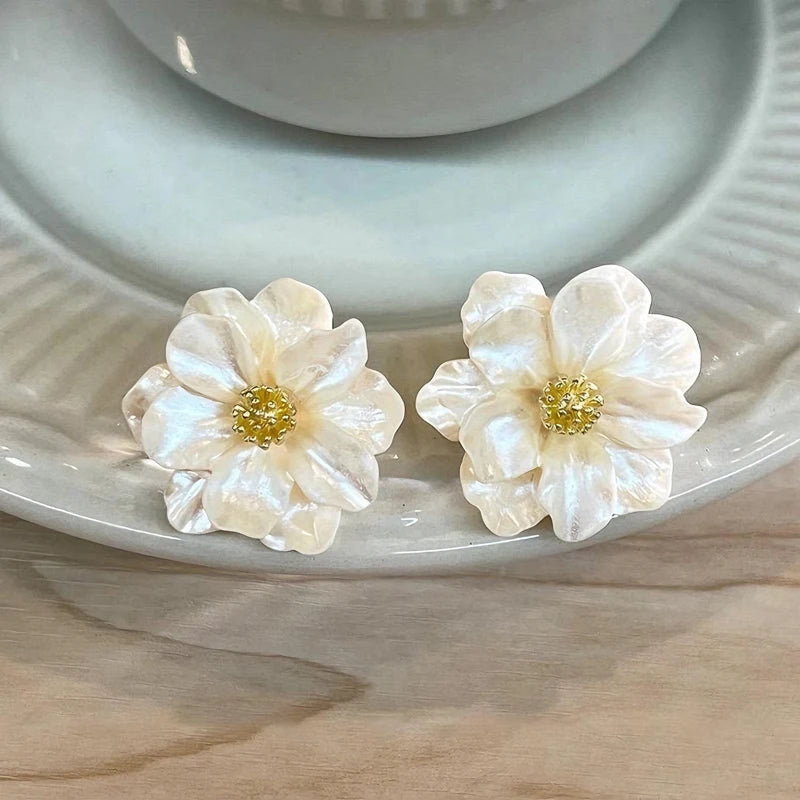 White Camellia Flower Studs