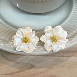White Camellia Flower Studs