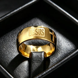 Christian Cross Engraved Ring