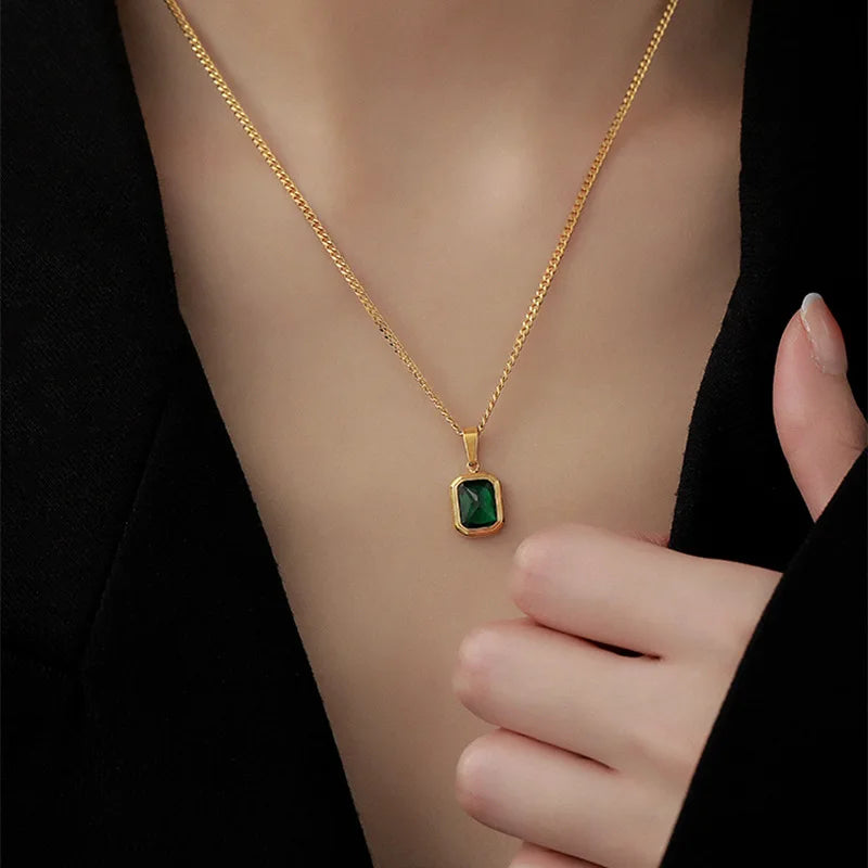 Green Zircon Square Necklace