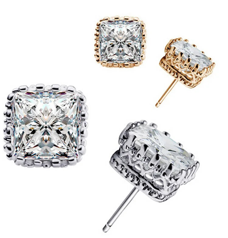Square Zircon Silver Earrings