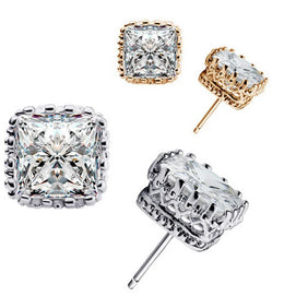 Square Zircon Silver Earrings