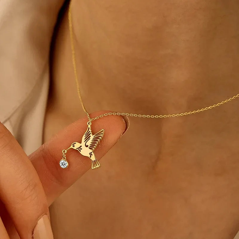 Birthstone Hummingbird Pendant Necklace