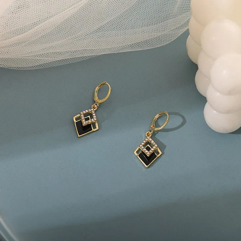 Black Rhombus Rhinestone Drops