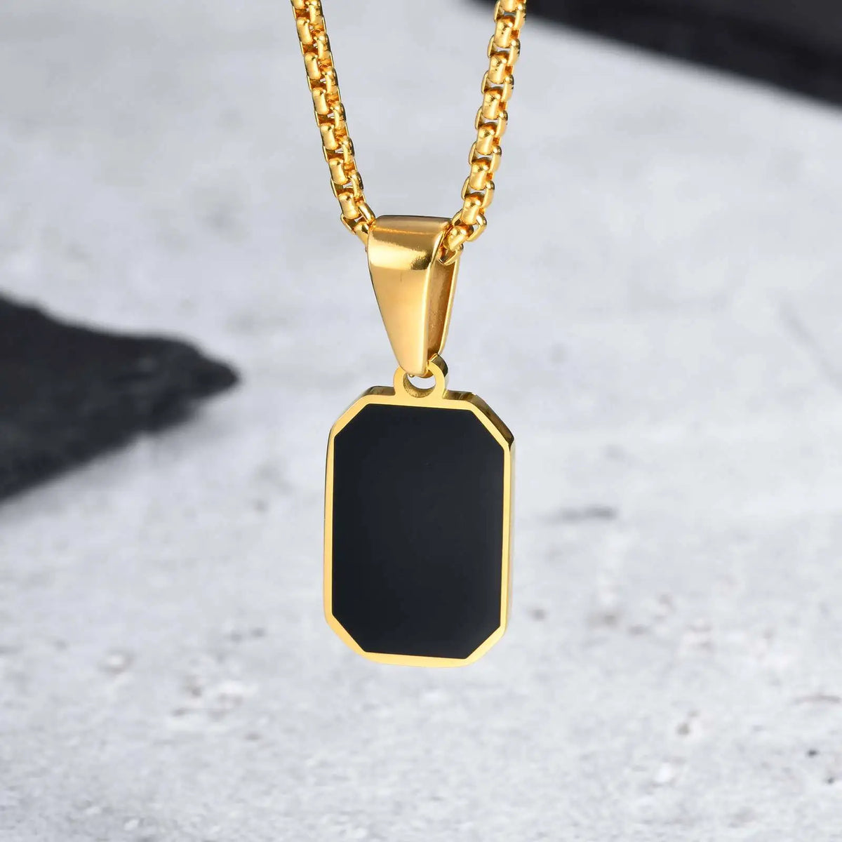 Black Enamel Square Necklace