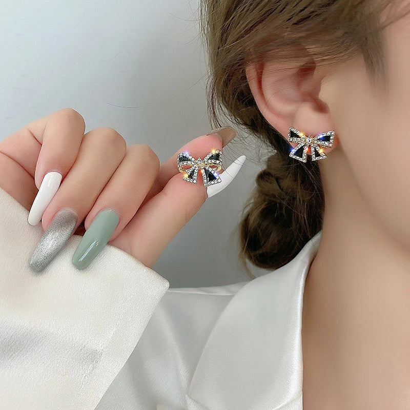 Rhinestone Bow Stud Earrings