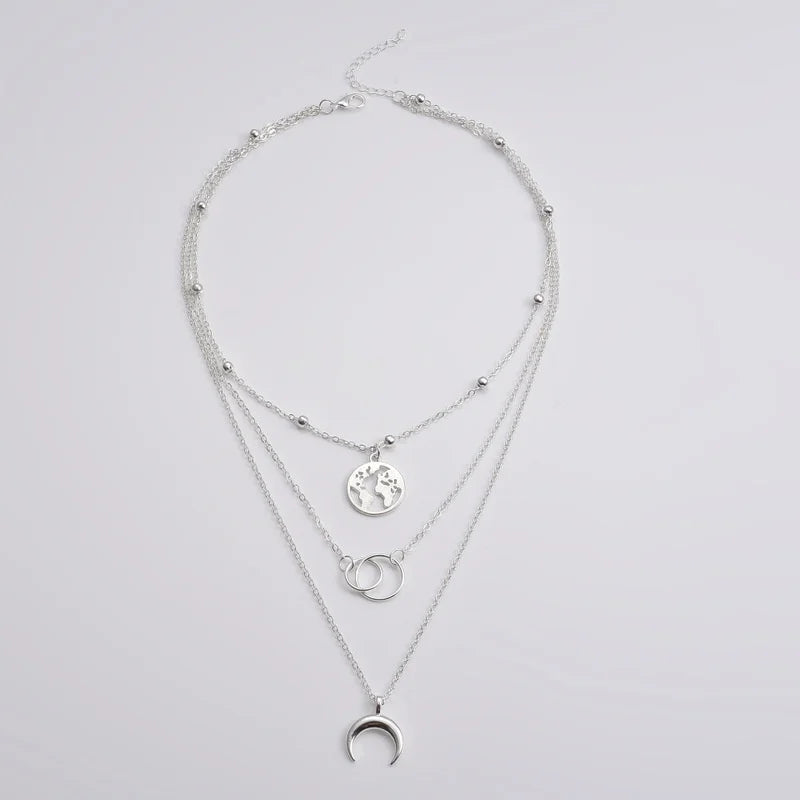 Moon World Map Necklace