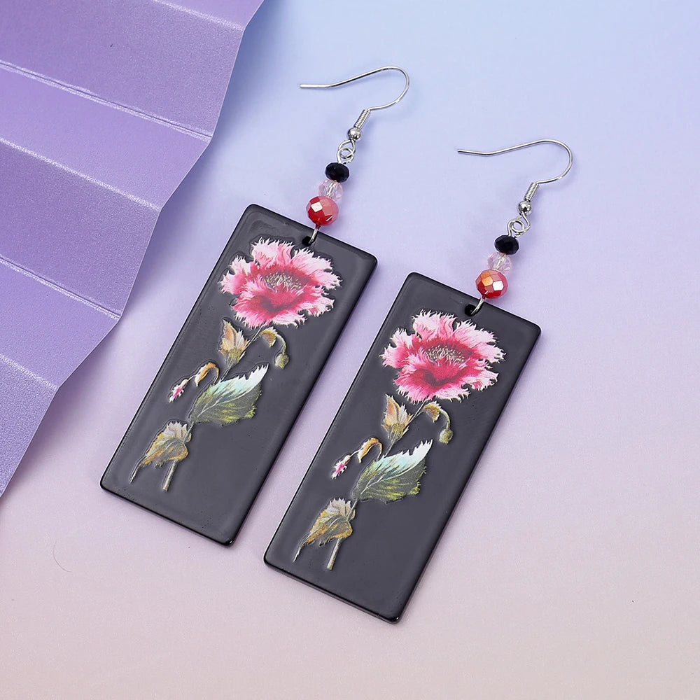 Black Acrylic Flower Earrings