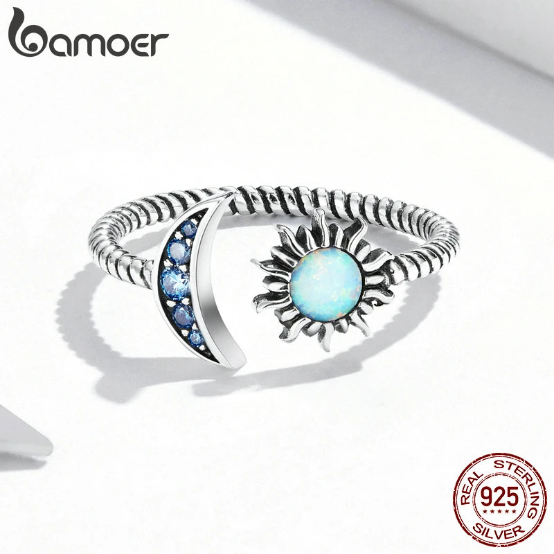 Blue Opal Moon Ring