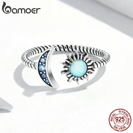 Blue Opal Moon Ring