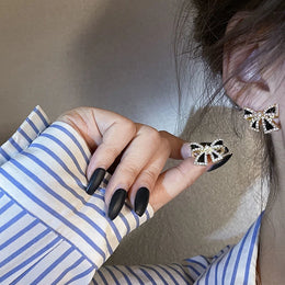 Rhinestone Bow Stud Earrings