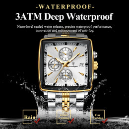 POEDAGAR Square Chronograph Watch