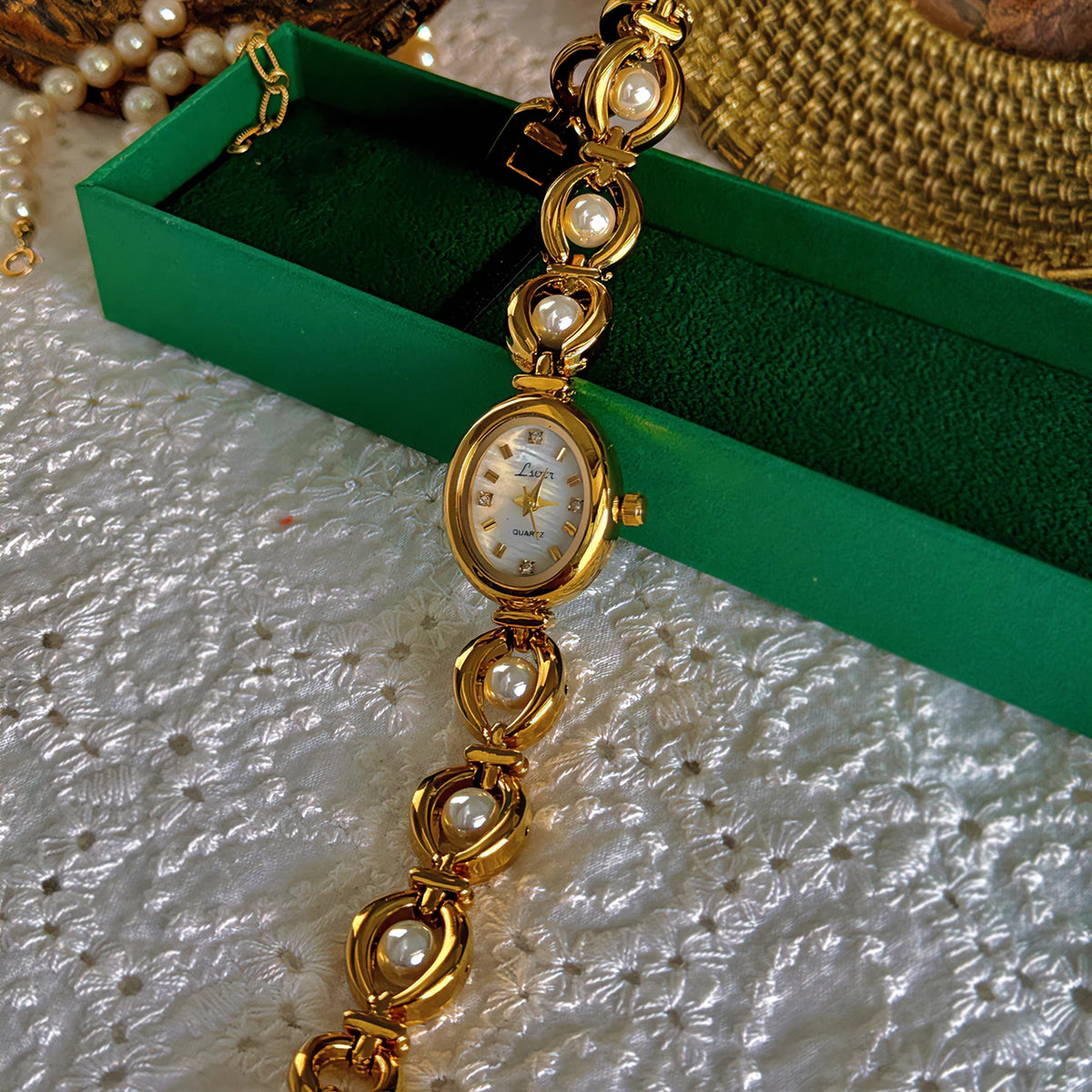 Pearl Oval Rhinestone Watch