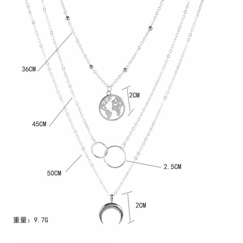 Moon World Map Necklace