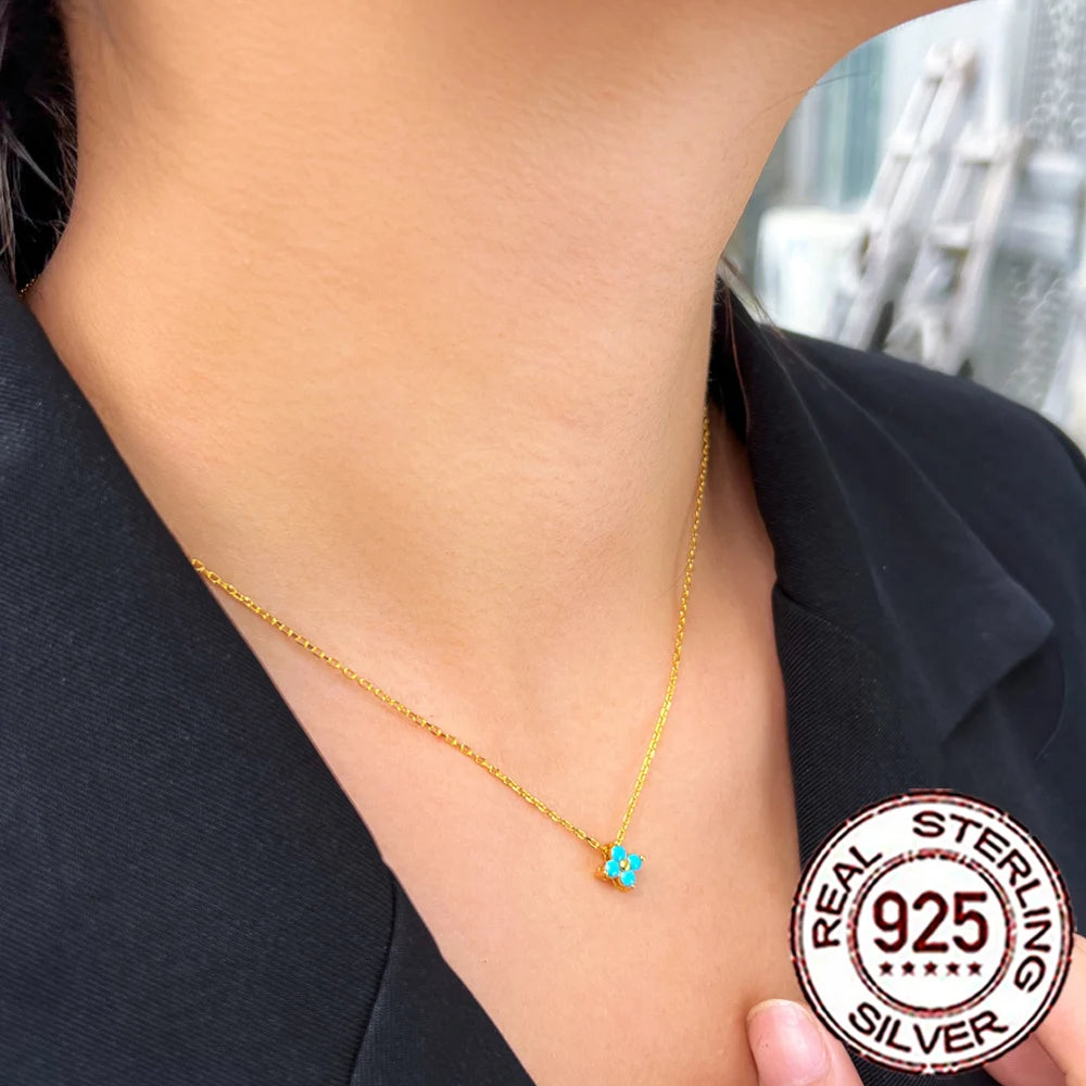 Turquoise Clover Silver Necklace