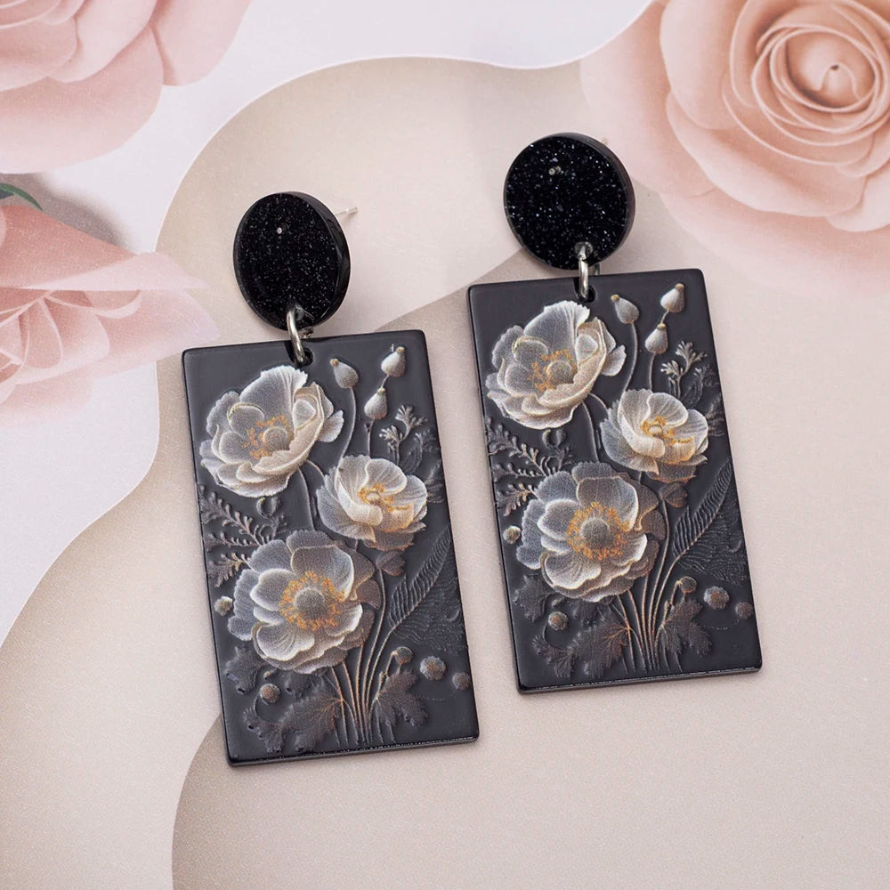 Black Acrylic Flower Earrings