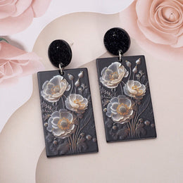Black Acrylic Flower Earrings