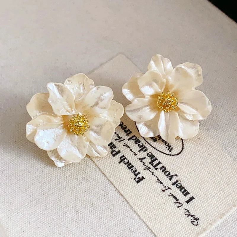 White Camellia Flower Studs