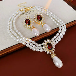 Floral Rhinestone Pearl Set