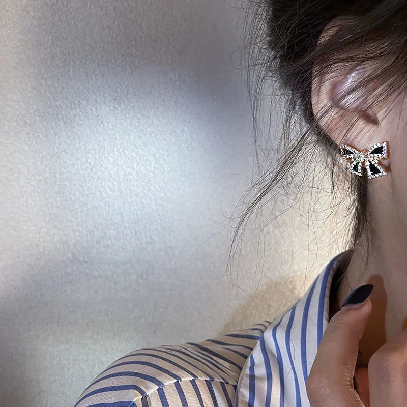 Rhinestone Bow Stud Earrings