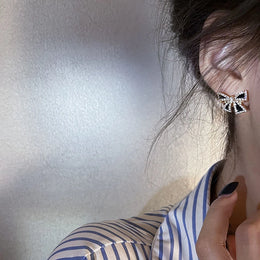 Rhinestone Bow Stud Earrings
