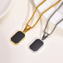 Black Enamel Square Necklace