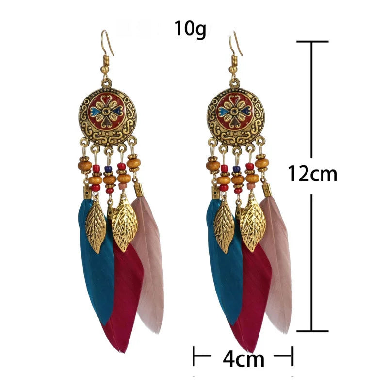Bohemian Feather Tassel Earrings