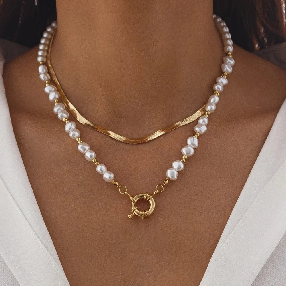 Layered Pearl Heart Necklace