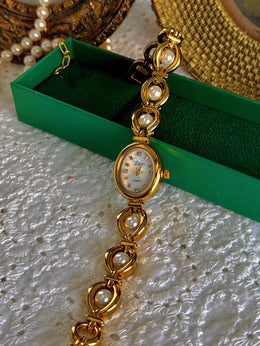 Pearl Oval Rhinestone Watch