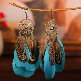 Bohemian Feather Tassel Earrings