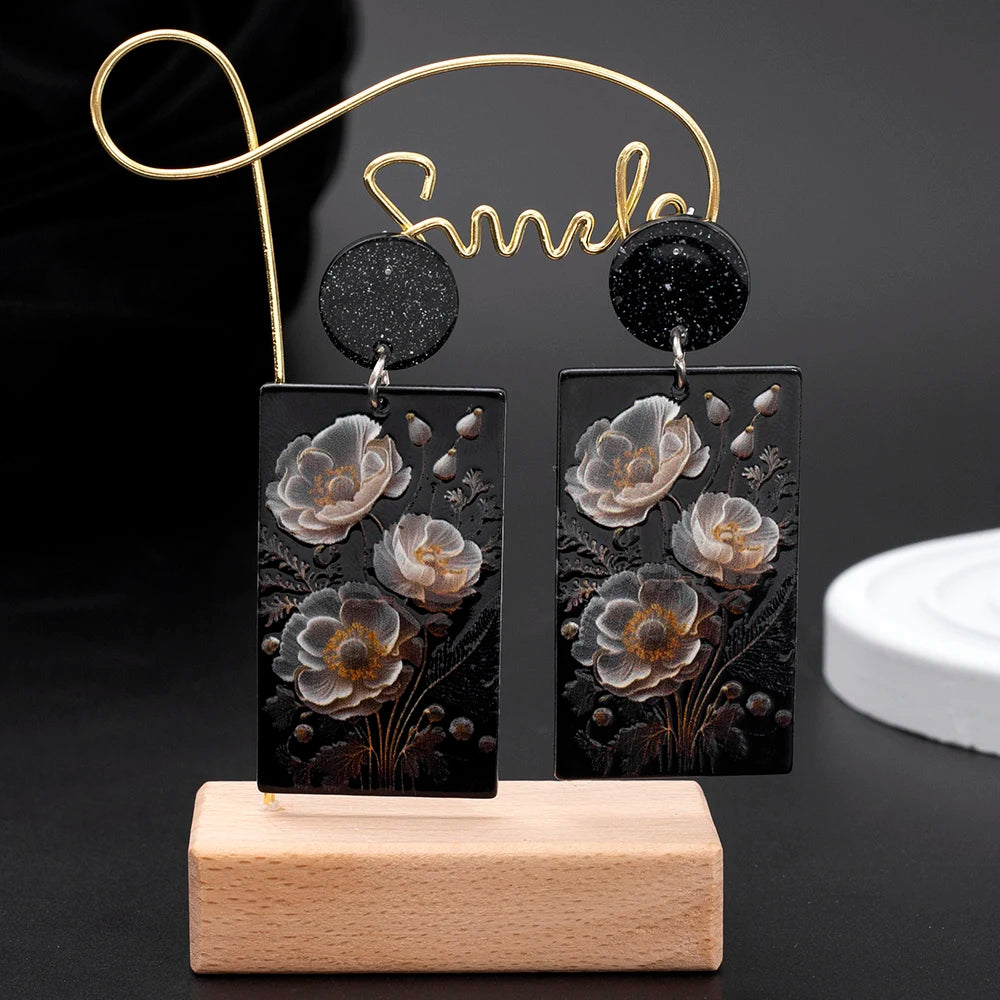 Black Acrylic Flower Earrings
