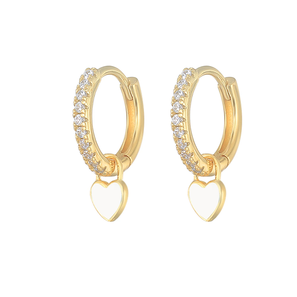 Enamel Heart Charm Hoops