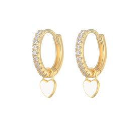 Enamel Heart Charm Hoops