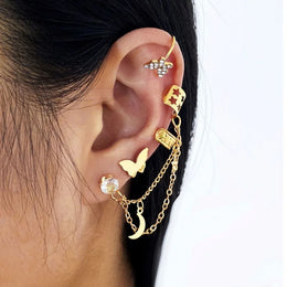 Butterfly Tassel Clip Earrings