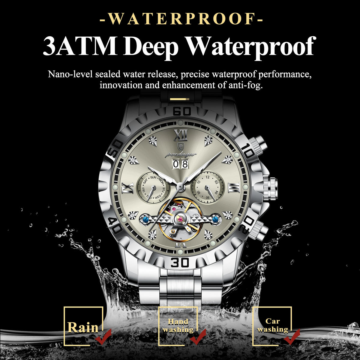 POEDAGAR Automatic Tourbillon Watch