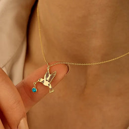 Birthstone Hummingbird Pendant Necklace