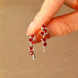 Ruby Tassel Silver Earrings