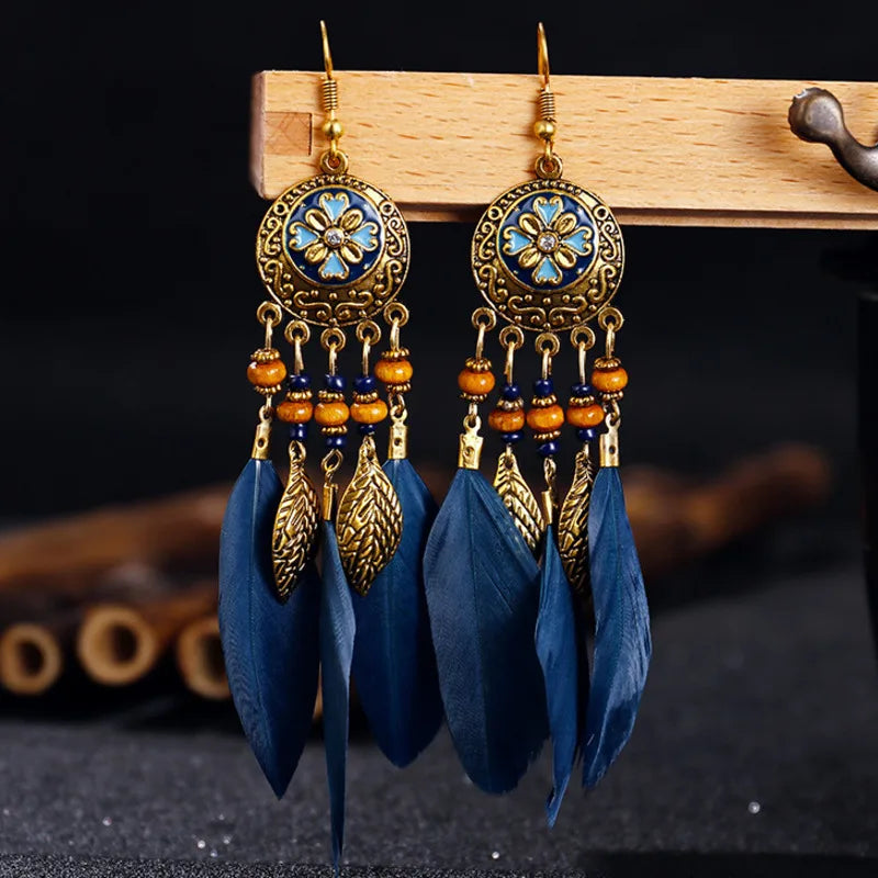 Bohemian Feather Tassel Earrings
